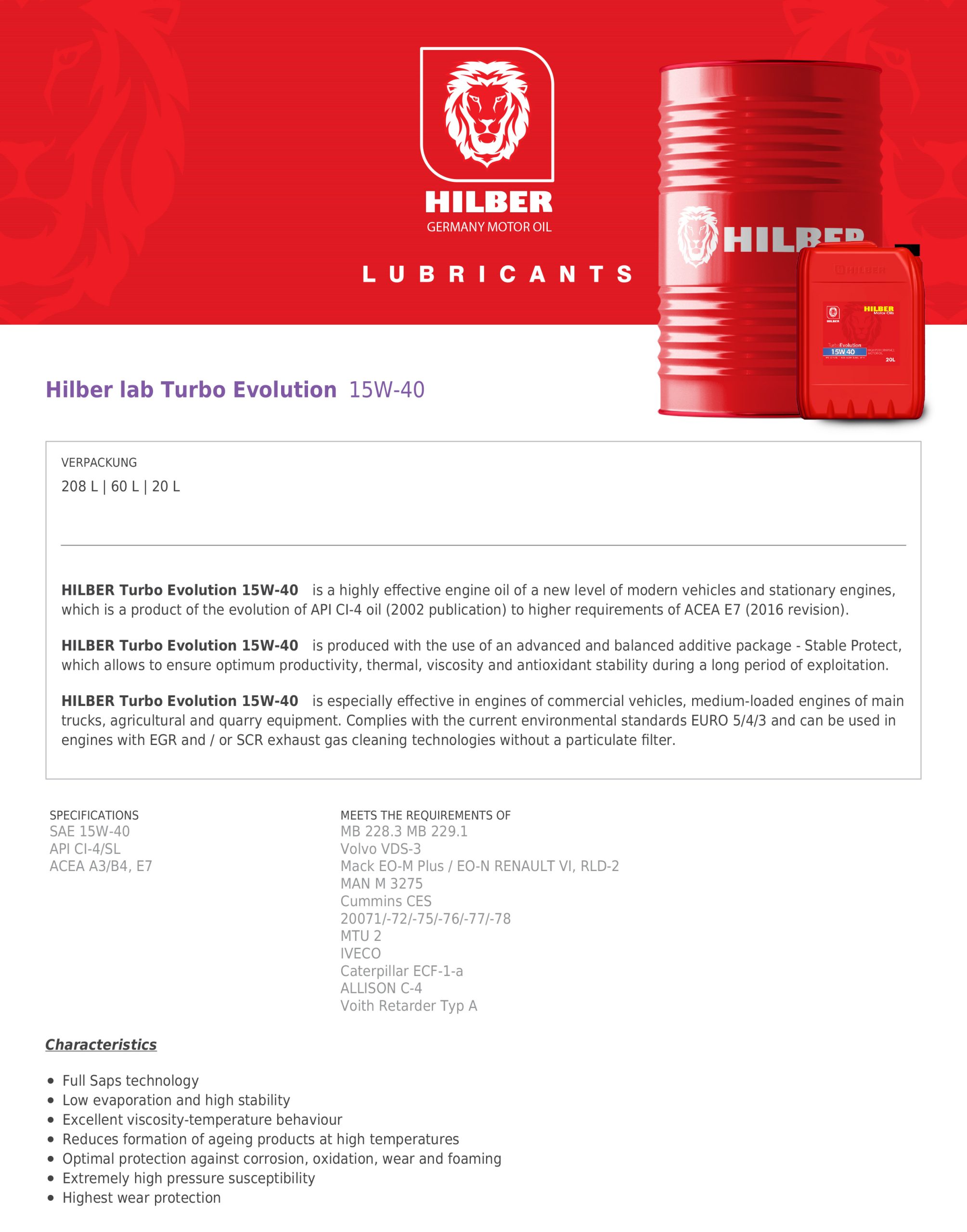 Hilber lab Turbo Evolution 15W-40