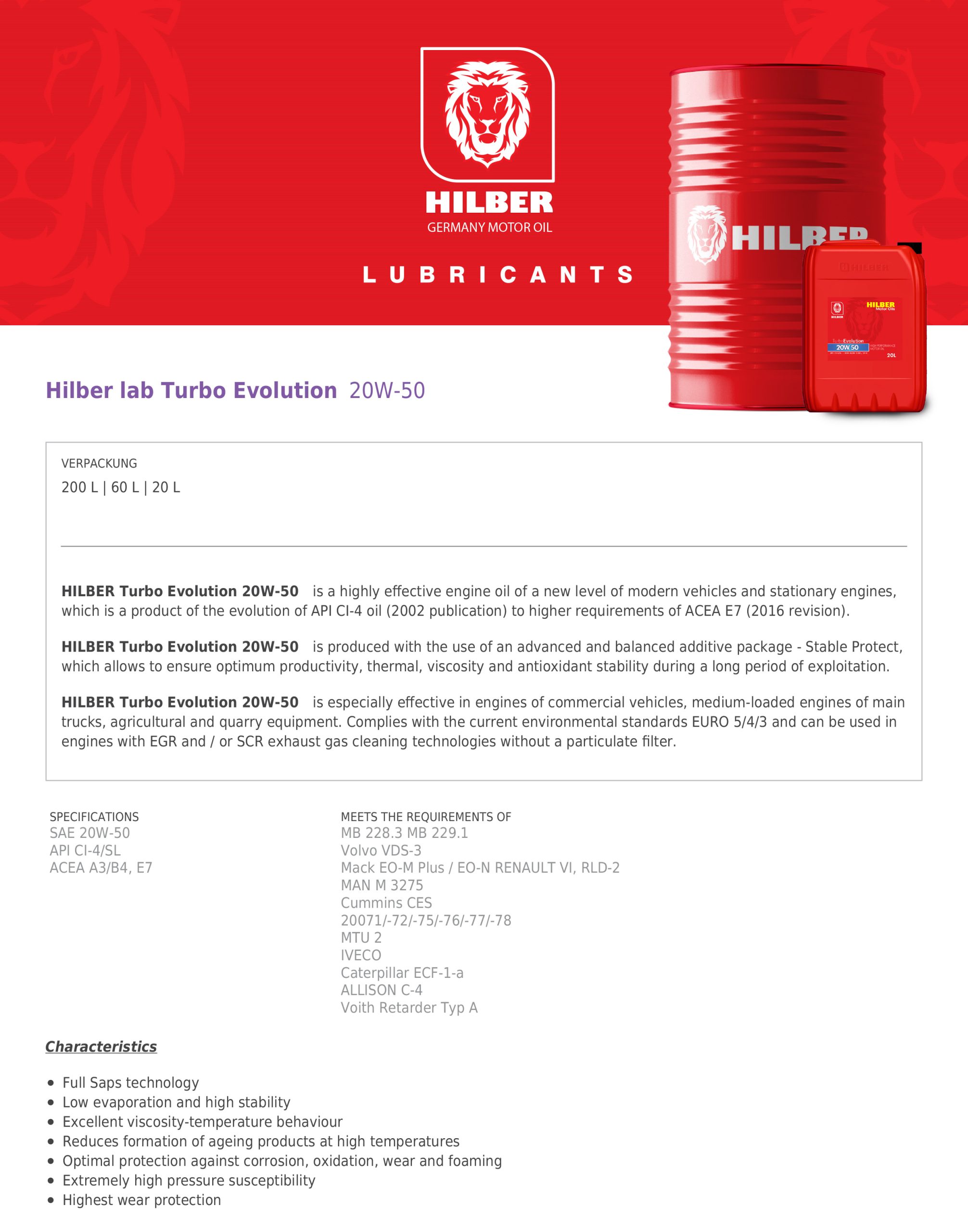 Hilber lab Turbo Evolution 20W-50